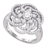 10kt White Gold Womens Round Diamond Flower Solitaire Fashion Ring 1 Cttw