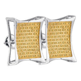 Sterling Silver Mens Round Yellow Color Enhanced Diamond Square Kite Cluster Earrings 1/3 Cttw