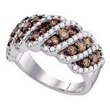 10kt White Gold Womens Round Brown Diamond Striped Band Ring 1-1/2 Cttw