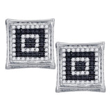 10kt White Gold Mens Round Black Color Enhanced Diamond Cluster Earrings 1/3 Cttw
