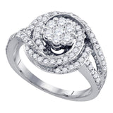 10kt White Gold Round Diamond Flower Cluster Bridal Wedding Engagement Ring 1 Cttw