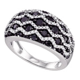 10kt White Gold Womens Round Black Color Enhanced Diamond Striped Band Ring 1 Cttw