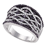 10kt White Gold Womens Round Black Color Enhanced Diamond Striped Fashion Ring 1 Cttw