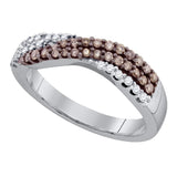 10kt White Gold Womens Round Brown Diamond Crossover Band Ring 3/8 Cttw