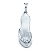 Sterling Silver Womens Round Diamond Sandal Flip-flop Nautical Pendant .03 Cttw