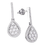 10kt White Gold Womens Round Diamond Dangle Earrings 1-1/2 Cttw