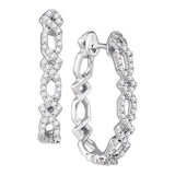 10k White Gold Round Diamond Womens Symmetric Woven Interweaving Hoop Earrings 1/2 Cttw