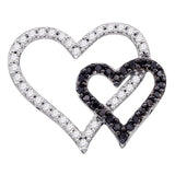 10kt White Gold Womens Round Black Color Enhanced Diamond Double Heart Outline Pendant 1/2 Cttw