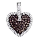 10kt White Gold Womens Round Cognac-brown Color Enhanced Diamond Framed Heart Cluster Pendant 1/2 Cttw