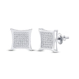 Sterling Silver Womens Round Diamond Kite Square Earrings 1/5 Cttw