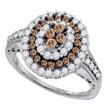 10kt White Gold Womens Round Brown Diamond Oval Cluster Ring 1 Cttw