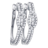 10kt White Gold Womens Round Diamond 3-stone Hoop Earrings 3/8 Cttw