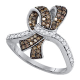 10kt White Gold Womens Round Brown Diamond Knot Bow Ring 1/2 Cttw