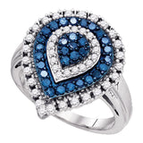 10kt White Gold Womens Round Blue Color Enhanced Diamond Teardrop Cluster Ring 1 Cttw