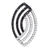 10k White Gold Womens Black Color Enhanced Diamond Striped Oval-shape Pendant 1/2 Cttw