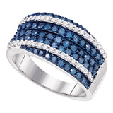 10kt White Gold Womens Round Blue Color Enhanced Diamond Double Diagonal Stripe Band 1 Cttw