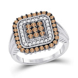 10kt White Gold Womens Round Brown Diamond Square Cluster Ring 1 Cttw
