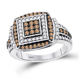 10kt White Gold Womens Round Brown Diamond Square Cluster Ring 1 Cttw