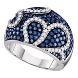 10kt White Gold Womens Round Blue Color Enhanced Diamond Fashion Ring 1-1/2 Cttw