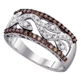 10kt White Gold Womens Round Brown Diamond Floral Band Ring 1/2 Cttw