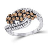 10kt White Gold Womens Round Brown Diamond Triple Cluster Ring /8 Cttw