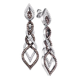 10kt White Gold Womens Brown Diamond Dangle Earrings 1-1/2 Cttw