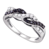 10kt White Gold Womens Round Black Color Enhanced Diamond Woven Band Ring 1/2 Cttw