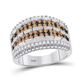 10kt White Gold Womens Round Brown Diamond Band Ring 1-5/8 Cttw