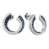 10kt White Gold Womens Round Blue Color Enhanced Diamond Circle Earrings 3/4 Cttw