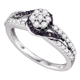 10kt White Gold Womens Round Black Color Enhanced Diamond Cluster Ring 1/2 Cttw