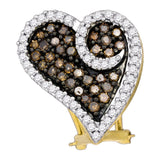 10kt White Gold Womens Round Brown Color Enhanced Diamond Heart Earrings 1.00 Cttw