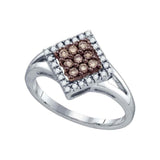 10k White Gold Brown Diamond Womens Square Cluster Ring 1/4 Cttw