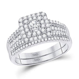 14kt White Gold Round Diamond Double Halo Bridal Wedding Ring Band Set 3/4 Cttw