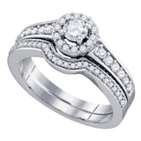 14kt White Gold Round Diamond Bridal Wedding Ring Band Set 3/4 Cttw