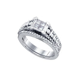 14kt White Gold Diamond Princess Bridal Wedding Ring Band Set 1 Cttw