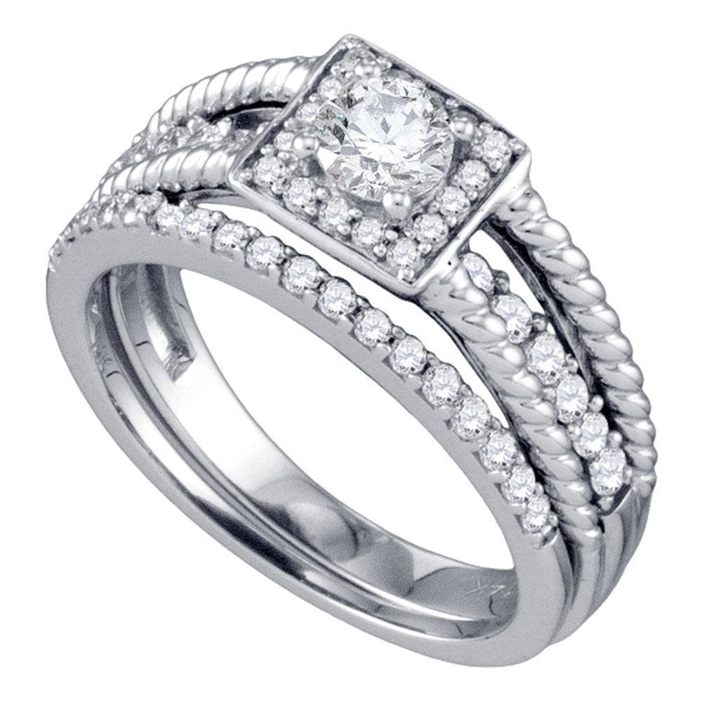 14kt White Gold Round Diamond Bridal Wedding Ring Band Set /8 Cttw