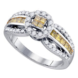 14kt White Gold Womens Princess Yellow Color Enhanced Diamond Cluster Ring 3/4 Cttw