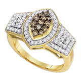 10k Yellow Gold Womens Brown Diamond Oval-shape Cluster Ring 3/4 Cttw