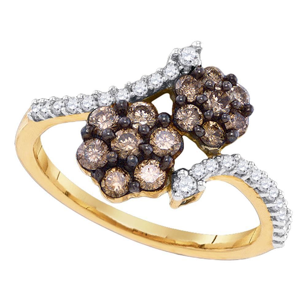 10kt Yellow Gold Womens Round Brown Diamond Flower Cluster Ring 3/4 Cttw