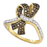 10kt Yellow Gold Womens Round Brown Diamond Knot Bow Ring 1/2 Cttw