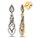 10kt Yellow Gold Womens Brown Diamond Dangle Earrings 1-1/2 Cttw