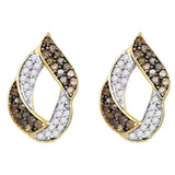 10kt Yellow Gold Womens Round Cognac-brown Color Enhanced Diamond Cluster Earrings 1.00 Cttw