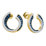 10kt Yellow Gold Womens Round Blue Color Enhanced Diamond Circle Earrings 3/4 Cttw