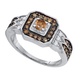 10kt White Gold Womens Round Brown Diamond Fashion Ring 5/8 Cttw