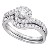 14kt White Gold Round Diamond Bridal Wedding Ring Band Set 5/8 Cttw