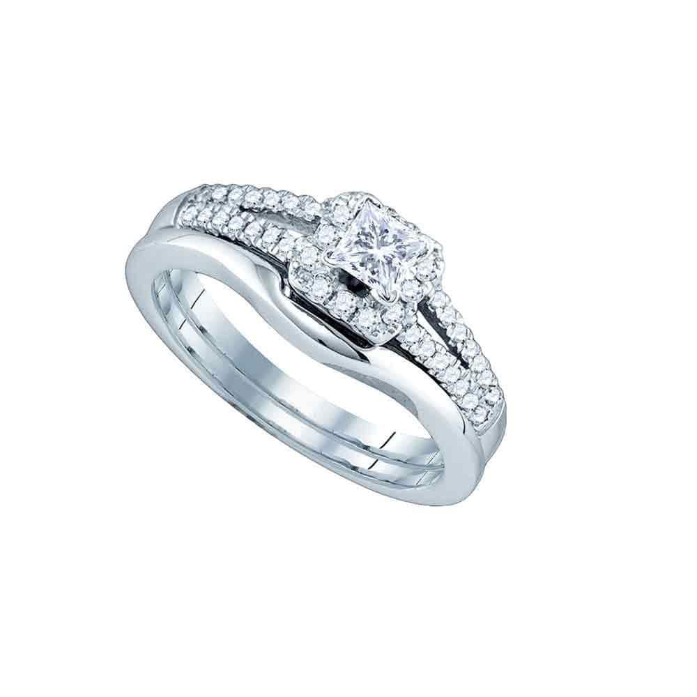 14k White Gold Princess Diamond Bridal Wedding Ring Band Set 1/2 Cttw