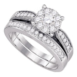 14kt White Gold Round Diamond Bridal Wedding Ring Band Set 3/4 Cttw