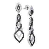 10kt White Gold Womens Round Black Color Enhanced Diamond Braided Dangle Earrings 1-1/2 Cttw