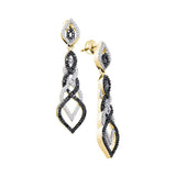 10kt Yellow Gold Womens Round Black Color Enhanced Diamond Braided Dangle Earrings 1-3/4 Cttw