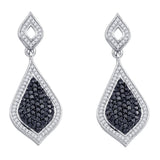 10kt White Gold Womens Round Black Color Enhanced Diamond Dangle Earrings 2 Cttw